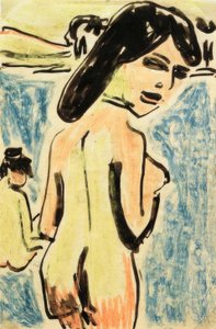 Baden in de vijver door Ernst Ludwig Kirchner